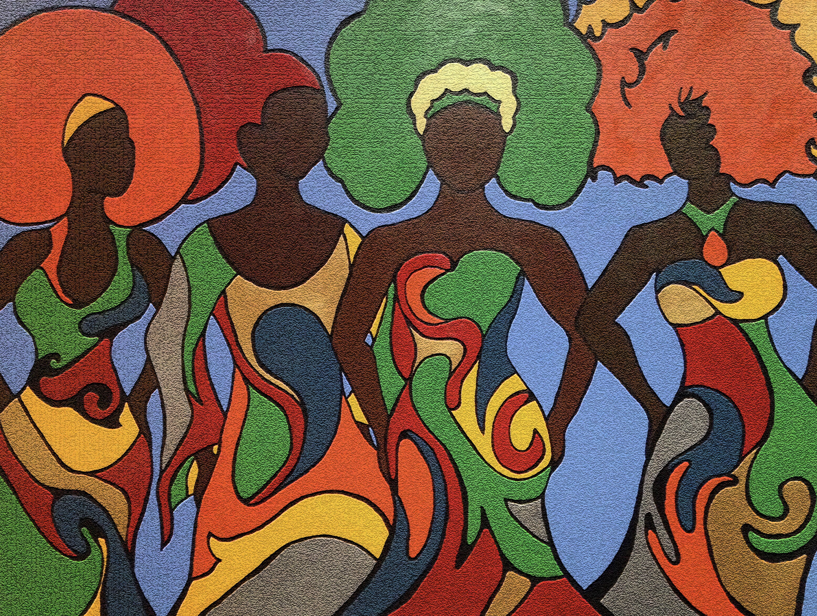 Adrienne Lewis; Sisterhood Of Hues, 2017, Original Painting Acrylic, 4 x 5 feet. Artwork description: 241 Sisters banding together in their own individuality of fashion with complimenting patterns.  Faceless figures host the hues of rich schemes signifying unity. ...