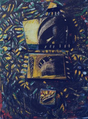Mk Emre; Tower1, 1994, Original Painting Other, 15 x 20 inches. Artwork description: 241  On pressed wood. Acrylic, crayons, wood, photocopies ...