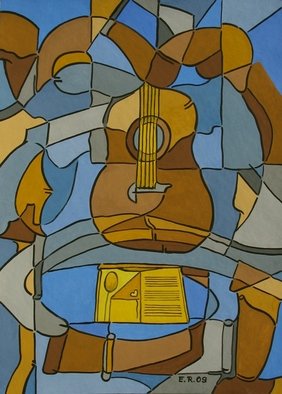 Erika Rickenbacher - Era Rika; With The Chant Of The Guitar, 2009, Original Drawing Gouache, 24 x 34 cm. Artwork description: 241 Original title:Au chant de la guitarre...