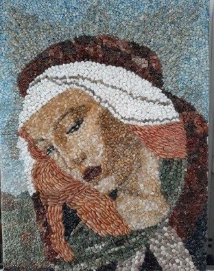 Erieta Gajtani; Mother Mary, 2019, Original Mosaic, 3 x 70 cm. Artwork description: 241 Saint Mary, mother of Jesus. In this work i used beach stones and marbles. ...