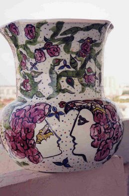 Ellen Safra; City Series Six, 2003, Original Ceramics Other, 13 x 15 inches. Artwork description: 241 Acrylic hand painted Ceramic vase...