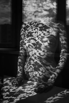 Mikhail Faletkin; Lace 12, 2016, Original Photography Black and White, 60 x 90 cm. Artwork description: 241 In this nude photos with interesting lacy shadows and reflections, lace with clouds is merging . . .  or the clouds turn into an openwork pattern of shadows, but can the lace on the contrary soar into the cloudsLimited signed edition 1 of 30...