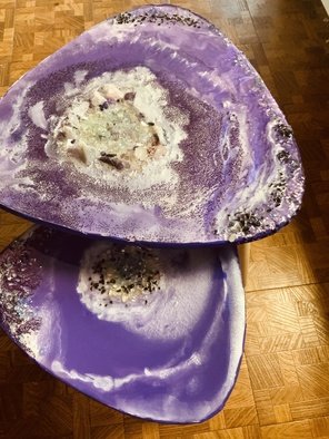 Elizabeth Ansel; Amethyst Geode Tables, 2020, Original Sculpture Mixed, 17 x 15 inches. Artwork description: 241 This amethyst resin table set is designed to resemble an amethyst geode. The larger table includes genuine quartz and amethyst crystals. The larger table is 18 inches with one inch thick surface on wood legs and the smaller s 15 inches. Sturdy, versatile, pretty and easy. These ...