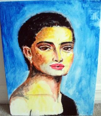 Ina Jinapaia; At Midnight, 2014, Original Painting Acrylic, 11 x 14 inches. Artwork description: 241   A woman in deep blue background ...