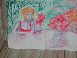 Ina Jinapaia; Woman With Hibiscus, 2009, Original Pastel, 22 x 14 inches. Artwork description: 241  pastel on canvas panes. diptych.signed. ...