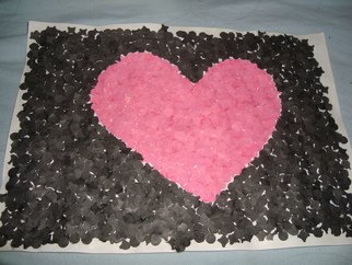 Evelyne Ketterlin; Pink Heart Black, 2015, Original Collage, 20 x 30 cm. Artwork description: 241 Pink heart black Confettipicture. With real pink and black confetti. On paper.      ...