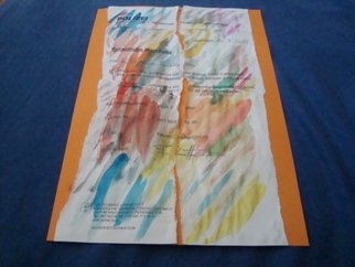 Evelyne Ketterlin; Torn And Painted Policeletter, 2015, Original Paper, 20 x 30 cm. Artwork description: 241  Torn apart original letter from the Police in German. Painted with Gouache on orange paper.     ...