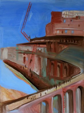 Evgeniya Komarova; Colosseum 2, 2017, Original Painting Oil, 32 x 24 inches. Artwork description: 241 pigeons, pink, sky, blue, Colosseum, the ruins, flight ...