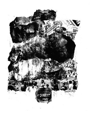 Fadhil Nizar Amardi; A Glimpse Of Trauma I, 2018, Original Collage, 30 x 65 cm. Artwork description: 241 This manual collage a story tell chaos in a city cause holocaust...