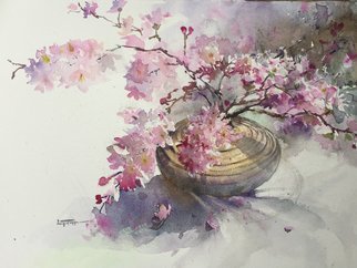 Faiqa Uppal; Blossoms In Vase, 2017, Original Watercolor, 15 x 11 inches. Artwork description: 241 watercolour, still life, blossom, flowers, pink flowers, art work, ...