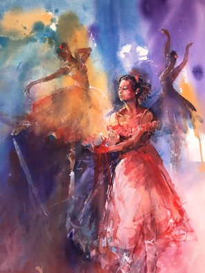 Faiqa Uppal; Performers, 2019, Original Watercolor, 16 x 23 inches. Artwork description: 241 Dancers, ballet, painting, art, watercolor, ...