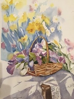 Farah Ravazadeh; Flower Basket, 2015, Original Watercolor, 24 x 13.3 inches. Artwork description: 241 Flowers can feel emotions. They can feel love. They can feel pain. My flowers are my friends. Watercolor painting no frame. ...