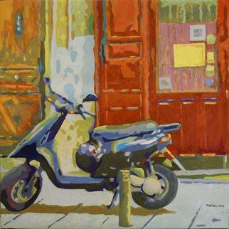 Felipe San Pedro; Bike On A Street, 2014, Original Painting Oil, 70 x 70 cm. Artwork description: 241  bike parked on a street in Madrid     ...