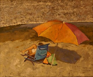 Felipe San Pedro; Las Negras Beach Cabo De Gata, 2014, Original Painting Oil, 73 x 60 cm. Artwork description: 241  girl under the umbrella at the beach           ...