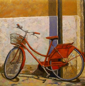 Felipe San Pedro; Al Solecito, 2015, Original Painting Oil, 60 x 60 cm. Artwork description: 241    boat at la Isleta del Moro , Almeria , Spain  a bicicle on an italian city              ...