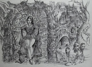 Victor Filippsky; Graphics, 2020, Original Drawing Pen, 16 x 12 inches. Artwork description: 241 Gothic fantasy. ...