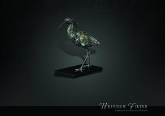 Heinrich Filter; Black Egret Bronze Sculpture, 2023, Original Sculpture Bronze, 30 x 34 cm. Artwork description: 241  Black Egret in bronze on stone base, limited edition of 9, width 30 cm x height 34 cm inclusive of base.  ready for shipping...