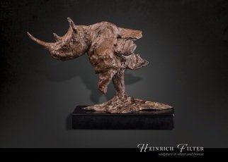 Heinrich Filter; Vanishing, 2015, Original Sculpture Bronze, 9 x 13 cm. Artwork description: 241  Black Rhino bronze sculpture on stone base, Height 13 cm x Width 9 cm ...