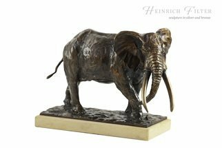 Heinrich Filter; Elephant Bull, 2019, Original Sculpture Bronze, 29 x 19 cm. Artwork description: 241 Elephant Bull in Bronze on stone base, Limited edition of 24,Height 19 cm x length 29 cm incl. base...
