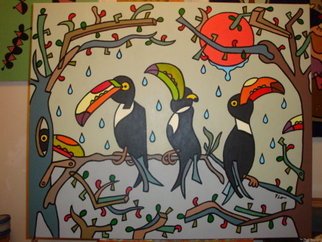 Flo Flo; Toucans In The Rain, 2010, Original Painting Acrylic, 34 x 30 inches. 