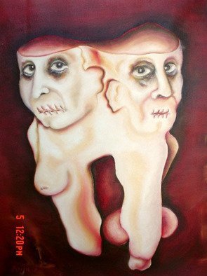 Sandra Kojic; Amore Omnium, 1994, Original Painting Oil, 50 x 70 cm. Artwork description: 241  they look alike after so many years. . . , almost like friends. . they have been lovers, once. And they will die together, like the tooth that cant be split. ...
