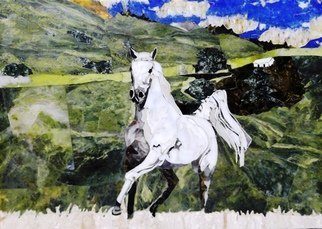 Nazir Khasanov; White Horse, 2017, Original Mosaic, 20 x 30 cm. Artwork description: 241 Pietra dura, Florentine mosaic, Mosaic Art. ...