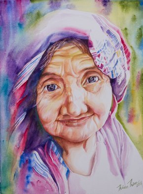 Thinn  Thinn; Beautiful Smile, 2015, Original Watercolor, 15 x 22 inches. Artwork description: 241  lady , color, pattern ...
