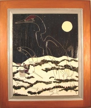 Kelly Khalid Courtney; The Crane Wife, 2006, Original Mixed Media, 22 x 26 inches. Artwork description: 241  Inspired by the Japanese folk tale as well as The Decemberists album of the same name.  single line of wire, stain on wood ...