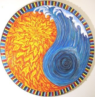 Kelly Khalid Courtney; Fire And Water Ying Yang, 2006, Original Mixed Media, 3 x 3 feet. Artwork description: 241 A commission from a friend. Wire, oils, smalti, on wood...