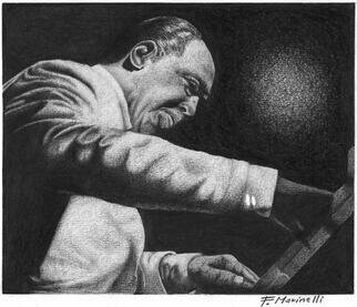 Francesco Marinelli; Duke Ellington, 2018, Original Drawing Charcoal, 297 x 210 mm. Artwork description: 241 wonderful jazz Blues pianist...