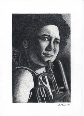 Francesco Marinelli; Trumpet Player, 2019, Original Drawing Charcoal, 210 x 297 mm. Artwork description: 241 trumpet player...