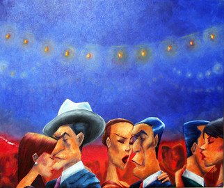 Franco Iturraspe; La Milonga Del Barrio, 2010, Original Painting Oil, 60 x 50 cm. Artwork description: 241     painting of a milonga at night with people dancing tango   ...