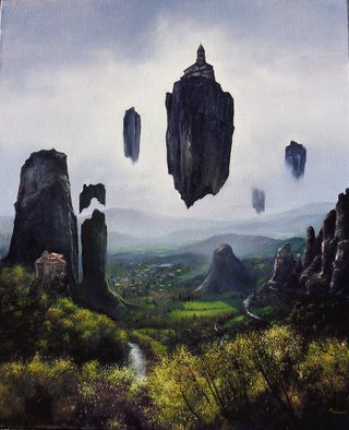 Gabriel Bodnariu; Meteora, 2015, Original Painting Oil, 120 x 100 cm. Artwork description: 241 , art, , painting, dream , surrealist, , painting, flying, flamish painting technique ...