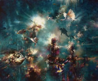 Gabriel Bodnariu; Memories, 2017, Original Pastel Oil, 170 x 140 cm. Artwork description: 241 art, gallery, memories, fish, dream, water, sky, birds, ...