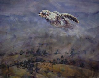 Gabriel Bodnariu; The Turtle, 2016, Original Painting Oil, 150 x 120 cm. Artwork description: 241 Sky, Turtle, Flying, Art, Hils , art, gallery...