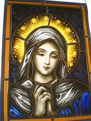 Gabriele Sitzenstock; Madonna, 2017, Original Glass Stained, 10.5 x 14.5 inches. Artwork description: 241 Madonna, small scale traditional painted stained glass window. I like to try out new techniques or brush up on old once by creating a small scale painted stained glass window inspired by one from the old masters long gone, usually I focus on hands or faces and ...