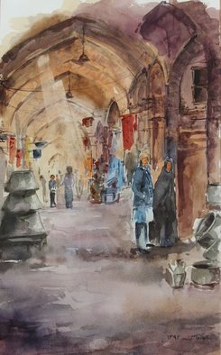 Elham Ghasemi; Bazar, 2012, Original Watercolor, 24.5 x 40 cm. Artwork description: 241  Old place bazar Iran ...