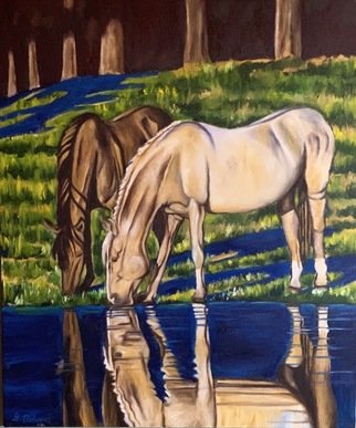 Gerardo Bolanos; Bareback Beauties, 2019, Original Painting Oil, 24 x 18 inches. Artwork description: 241 I love painting horses and their reflections in the water. ...