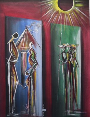 George Mulaudzi; African Suns, 2021, Original Painting Oil, 80.5 x 90.5 cm. Artwork description: 241 Oil on canvas and the African colours of the continent...