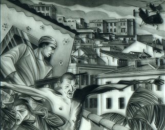 Geo Sipp, 'Choppers Over Algiers', 2011, original Drawing Other, 13.4 x 10.5  inches. Artwork description: 1911  Choppers Over Algiers is a drawing on grained glass, illustrating a scene from a graphic novel about the French- Algerian War, entitled Wolves in the City, which I am currently illustrating.           ...