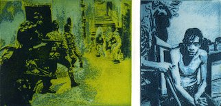 Geo Sipp, 'The Question', 2008, original Printmaking Intaglio, 7 x 3.5  inches. Artwork description: 1911  The Question is a 5- plate color etching, illustrating a scene from a graphic novel about the French- Algerian War, entitled Wolves in the City, which I am currently illustrating.               ...