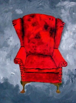 Betty Bishop; His Red Chair, 2011, Original Painting Oil, 9 x 12 inches. Artwork description: 241  It was over! Before he left I painted his empty red chair - the cat had peed on it anyway.The painting is on a 2