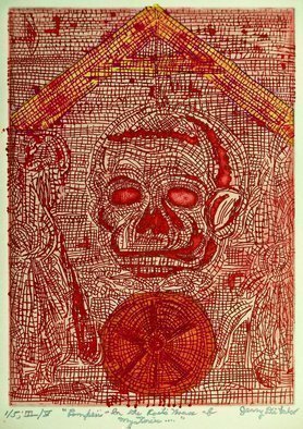 Jerry  Di Falco, 'Red Pompeii Poets House O...', 2016, original Printmaking Intaglio, 10 x 12  x 1 inches. Artwork description: 9435 The zinc plate used for this etching measures 7 seven- inches high by 5 five- inches wide, or 17. 780cm by 12. 700cm, which is also the imageaEURtms size. The paper print measures 12 twelve- inches high by 10 ten- inches wide, or 30. 480cm x ...