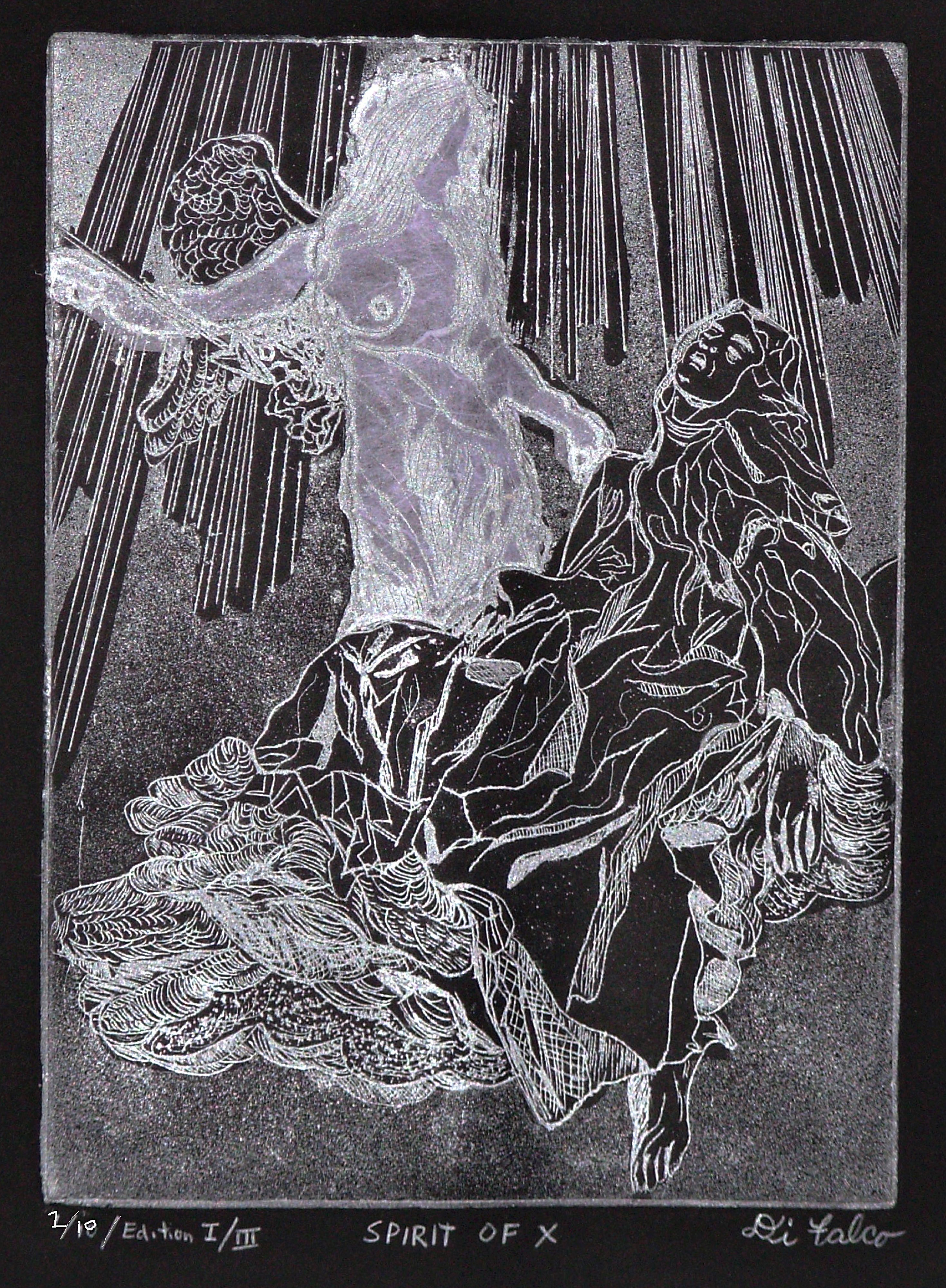 Jerry  Di Falco, 'SPIRIT OF X', 2012, original Printmaking Etching, 11 x 15  x 0.5 inches. Artwork description: 13791  Note The edition number, one of ten, sold  on Nov 30, 2014. The edition number pictured here is TWO of TEN. Techniques include intaglio, aquatint,  chine colle. The image depicts the Bernini sculpture, The Ecstasy of Saint Teresa, in Rome at the Cornaro Chapel, Santa Maria della ...