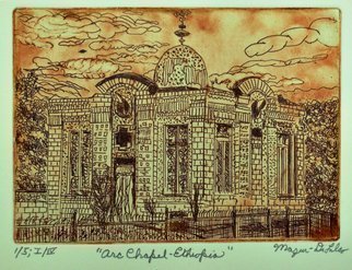 Jerry  Di Falco, 'Arc Chapel In Ethiopia', 2019, original Printmaking Etching, 12 x 9  inches. Artwork description: 5079 This etching is based on drawings I completed based on a friend s photo taken in Ethiopia.  It features the tint building in which The Ethiopian Orthodox Church claims to house The Arc of the Covenant, taken out of Jerusalem by the Romans in 70 A.  D.  ...