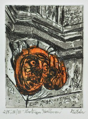 Jerry  Di Falco, 'Grotesque Halloween', 2019, original Printmaking Intaglio, 8 x 10  x 0.5 inches. Artwork description: 3891 The intimate size of this DiFalco print projects a rather imposing mood.  The etching, inspired by a photo that the artist shot in 1987, was based on two of his own pencil drawings executed in 2019.  This specific print is from the LAST Edition of Four, and ...