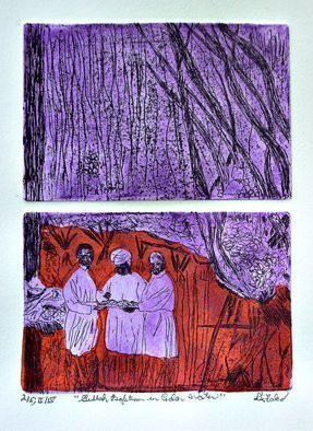 Jerry  Di Falco; Gullah Baptism In Cedar Water, 2021, Original Printmaking Etching, 12 x 16 inches. Artwork description: 241 Di FalcoaEURtms driving force behind this series originated with his research into the Gullah, a community of freed and escaped African American slaves that settled on the unexplored islands off South CarolinaaEURtms Coast.  The Gullah People began settling here long before slaveryaEURtms abolition.  These ...