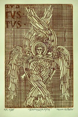 Jerry  Di Falco, 'I Am Seraph', 2019, original Printmaking Etching, 13 x 17  x 1 inches. Artwork description: 5079 This hand printed etching of a Seraph employs the studio techniques of intaglio.  The work pictured here is from the FIRST EDITION of FOUR, and all editions are limited to only five prints.  I executed the work on a zinc plate covered with hard ground and etched ...