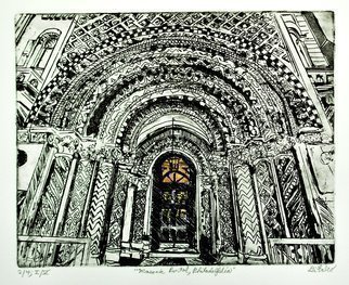 Jerry  Di Falco, 'Masonic Portal Philadelphia', 2019, original Printmaking Etching, 20 x 16  x 1 inches. Artwork description: 3891 This etching was adapted from a DiFalco photograph taken during a tour of the Masonic Temple in late 1998.  The etching is executed on a zinc plate on a ground of beeswax, mineral spirits, and oil of spike lavender.  The image was etched in three Nitric acid ...