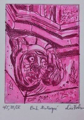 Jerry  Di Falco, 'Pink Grotesque', 2019, original Printmaking Etching, 9 x 12  x 1 inches. Artwork description: 4287 The intimate size of this etching by Di Falco projects a rather imposing mood.  The etching, inspired by a photo that the artist shot in 1987, was based on two of his own pencil drawings.  This specific print is from the Second Edition of Four, and each ...